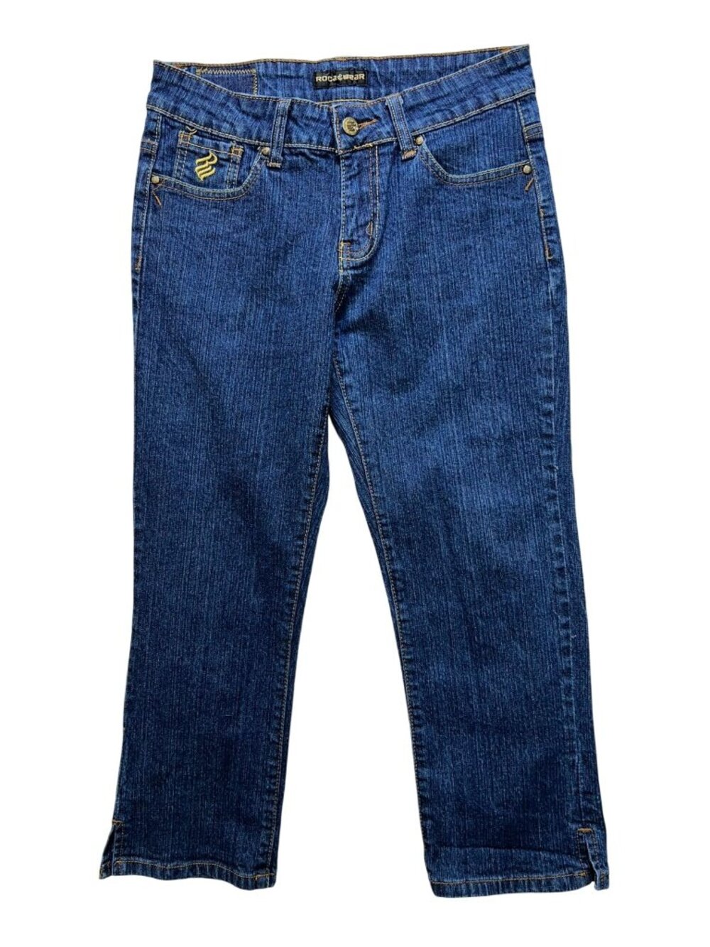 Rocawear Womens Capri Jeans Size 3 Blue Denim Classic Casual Side Slit Summer
